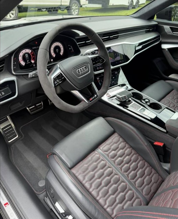 Detailed Audi interior with red stitching