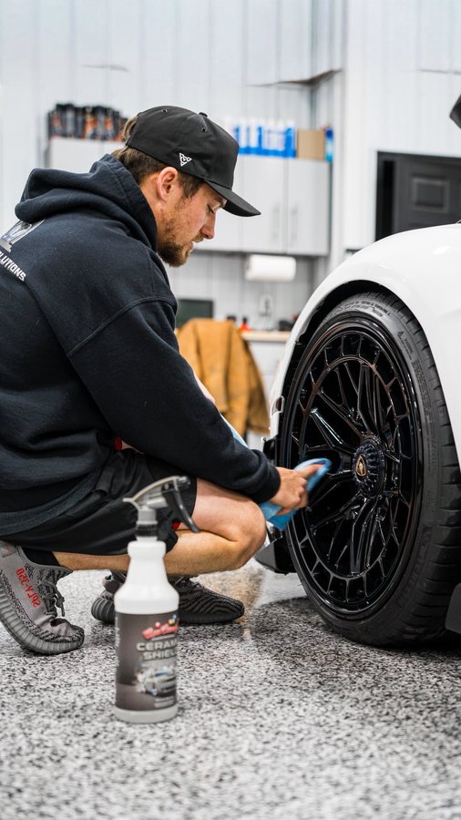 Applying ceramic coating to a wheel